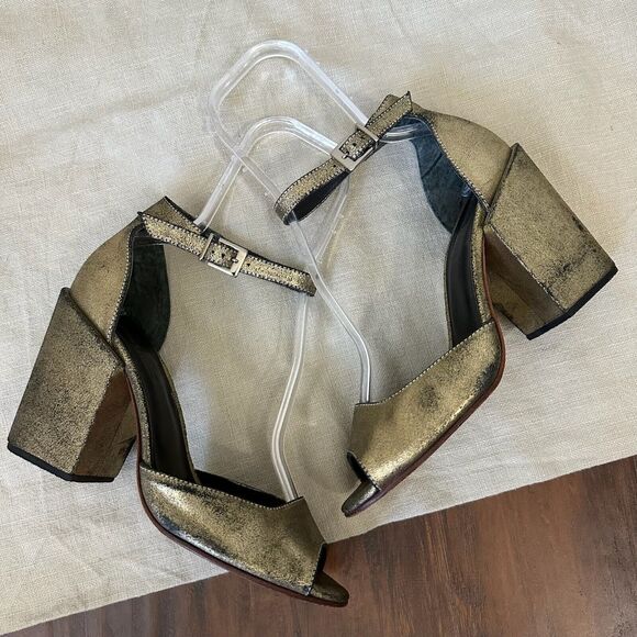 RACHEL COMEY Coppa Heeled Sandals Open Toe in Distressed Metallic Gold - Picture 5 of 11